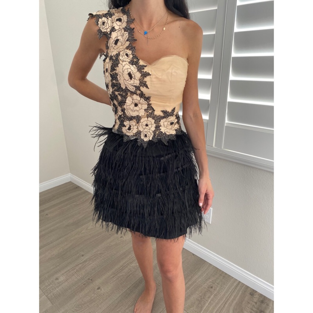 One shoulder feather cocktail Terani Dress
